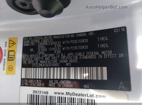 2T2ZZMCA1GC016860 2016 LEXUS RX 350 White 