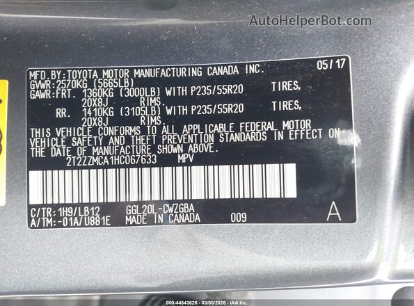 2T2ZZMCA1HC067633 2017 LEXUS RX 350 Gray Engine compartment view