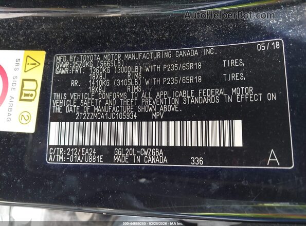 2T2ZZMCA1JC105934 2018 LEXUS RX 350 Black Vista del compartimento del motor