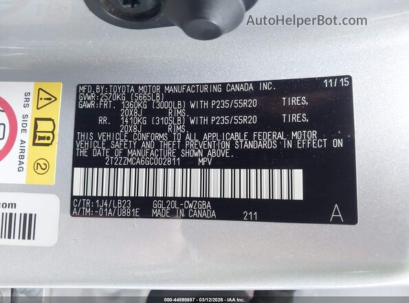2T2ZZMCA6GC002811 2016 LEXUS RX 350 Silver Вид підкапотного простору