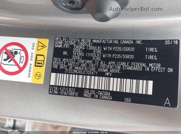 2T2ZZMCA9JC105471 2018 LEXUS RX 350 Gray 