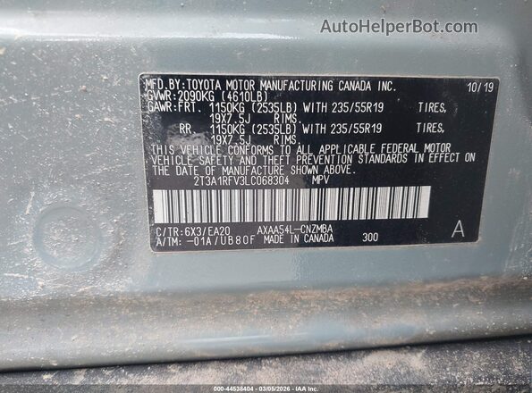 2T3A1RFV3LC068304 2020 TOYOTA LE Green Engine compartment view