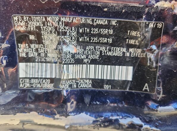 2T3C1RFV6KW022035 2019 TOYOTA RAV4 Blue Սալոնի 360 աստիճան տեսք