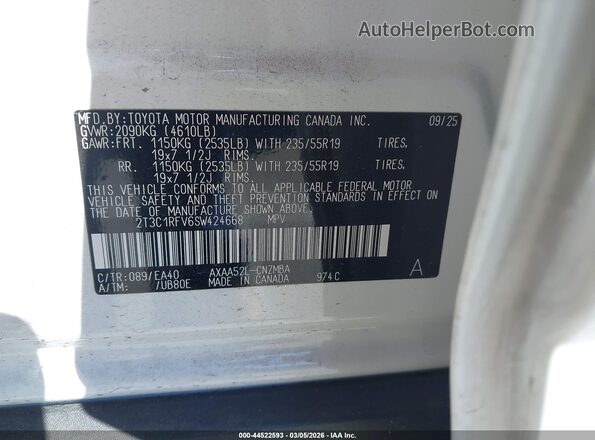2T3C1RFV6SW424668 2025 TOYOTA LE White Engine compartment view