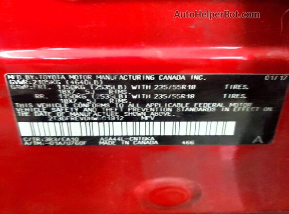 2T3DFREV0HW601912 2017 TOYOTA LIMITED Red Vista interior de 360 grados