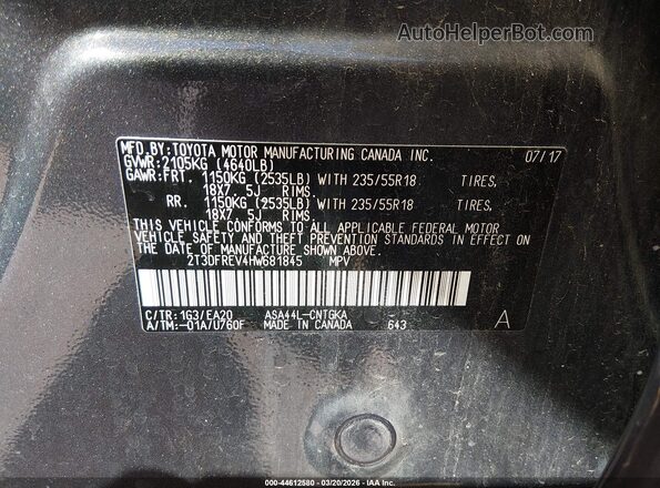 2T3DFREV4HW681845 2017 TOYOTA LIMITED Black Vista del compartimento del motor