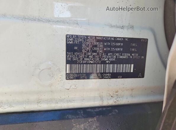 2T3E6RFV0MW015112 2021 TOYOTA RAV4 White Вид наклейки з VIN-кодом