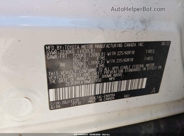 2T3E6RFV1NW037850 2022 TOYOTA RAV4 HYBRID White Вид підкапотного простору