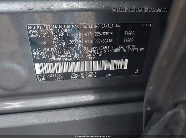2T3E6RFV2MW027309 2021 TOYOTA RAV4 HYBRID Gray ძრავის განყოფილების ხედი