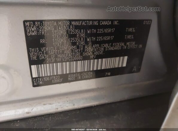 2T3F1RFV2PC336660 2023 TOYOTA LE Silver Вид підкапотного простору
