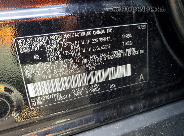 2T3F1RFV4MC173537 2021 TOYOTA LE Black 
