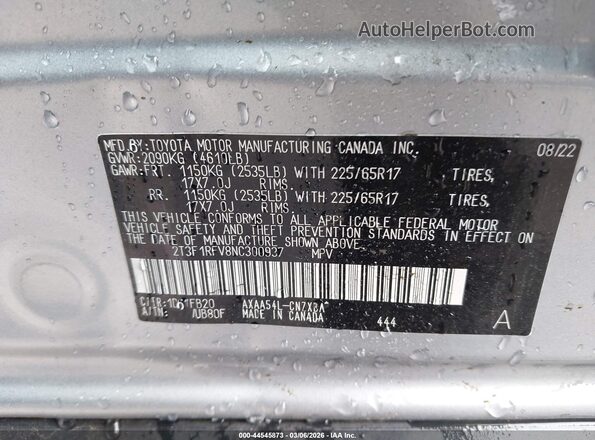 2T3F1RFV8NC300937 2022 TOYOTA LE Silver Շարժիչի բաժամունքի տեսք