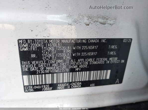 2T3G1RFV0SW523519 2025 TOYOTA LE White 