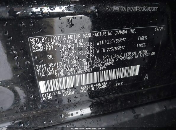 2T3G1RFV4SW619203 2025 TOYOTA LE Black Engine compartment view