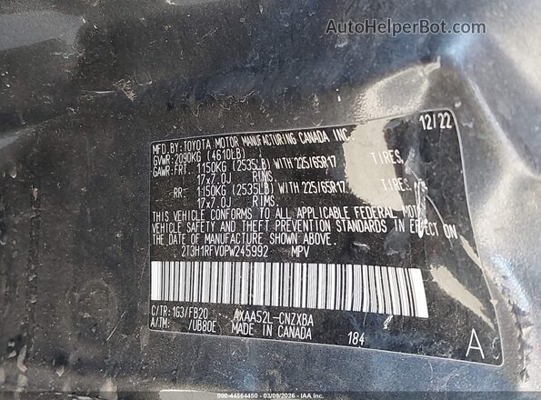 2T3H1RFV0PW245992 2023 TOYOTA LE Gray Շարժիչի բաժամունքի տեսք