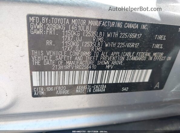 2T3H1RFV1RC256410 2024 TOYOTA LE Silver ძრავის განყოფილების ხედი