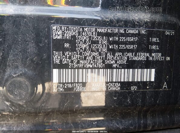 2T3H1RFV9MW147801 2021 TOYOTA LE Gray Շարժիչի բաժամունքի տեսք