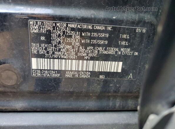 2T3J1RFV1KW019681 2019 TOYOTA RAV4 Black Widok naklejki z numerem VIN
