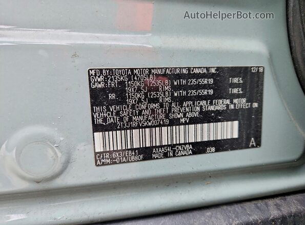 2T3J1RFV5KW007419 2019 TOYOTA RAV4 Gray 