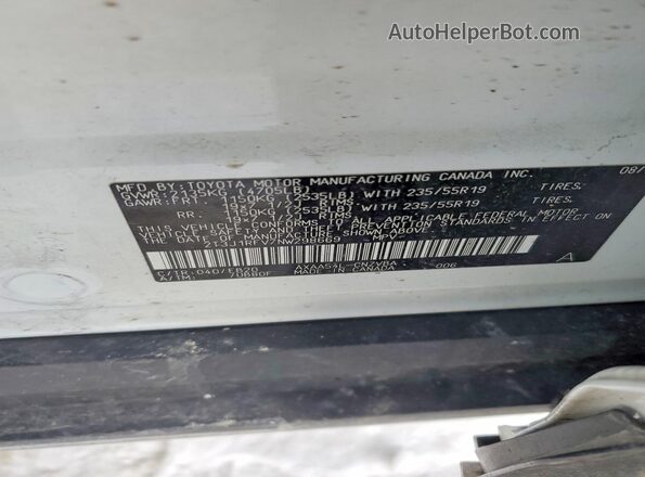 2T3J1RFV7NW298669 2022 TOYOTA RAV4 White Widok naklejki z numerem VIN