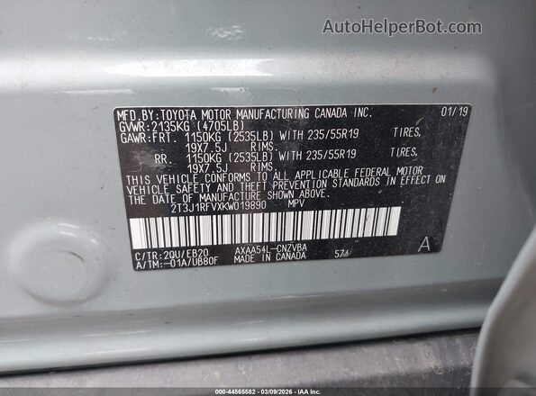 2T3J1RFVXKW019890 2019 TOYOTA RAV4 Green Շարժիչի բաժամունքի տեսք
