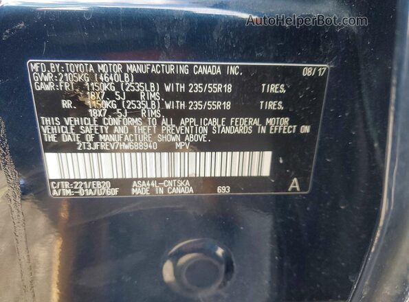 2T3JFREV7HW688940 2017 TOYOTA RAV4 Blue Vista del compartimento del motor