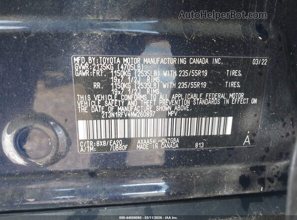 2T3N1RFV4NW260897 2022 TOYOTA LIMITED Blue Engine compartment view