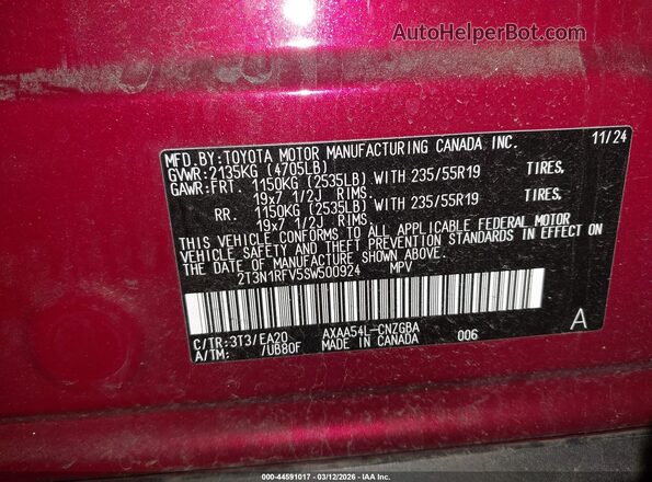 2T3N1RFV5SW500924 2025 TOYOTA LIMITED Burgundy 
