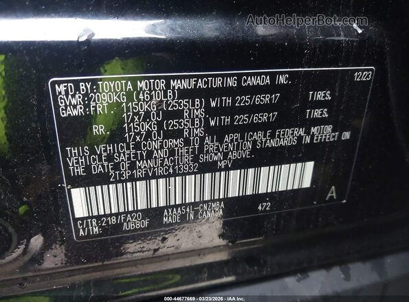 2T3P1RFV1RC413932 2024 TOYOTA LE Black Շարժիչի բաժամունքի տեսք
