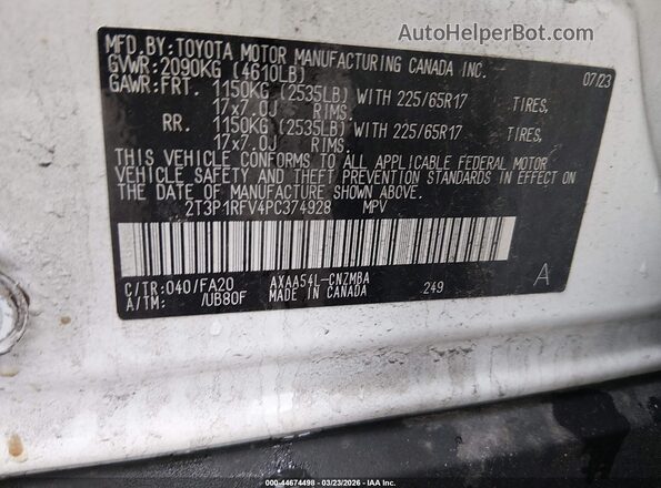2T3P1RFV4PC374928 2023 TOYOTA LE White Widok komory silnika