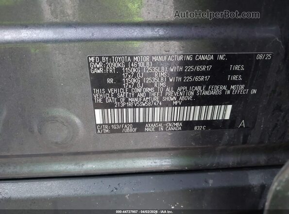 2T3P1RFV5SW587474 2025 TOYOTA LE Gray Շարժիչի բաժամունքի տեսք