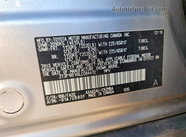 2T3P1RFV6LC084412 2020 TOYOTA LE Silver სალონის 360-გრადუსიანი ხედი