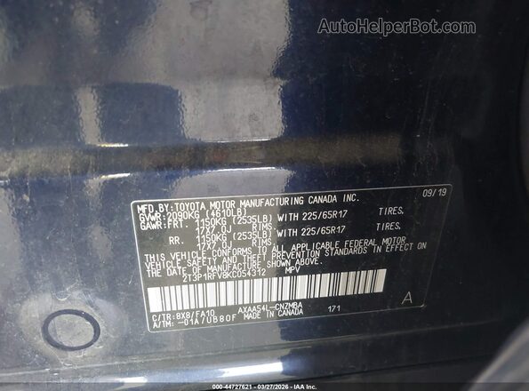 2T3P1RFV8KC054312 2019 TOYOTA LE Navy Вид підкапотного простору