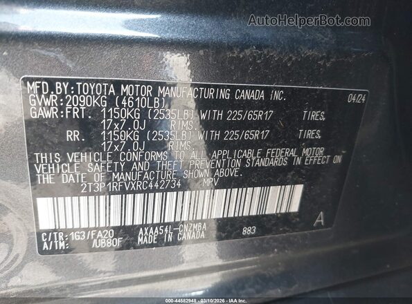2T3P1RFVXRC442734 2024 TOYOTA LE Gray Widok komory silnika