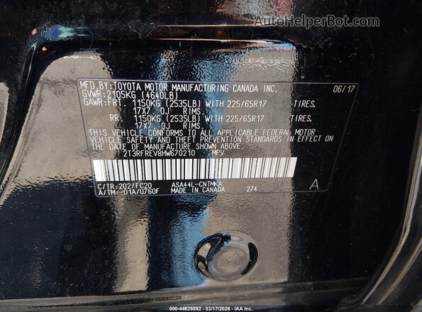2T3RFREV8HW670210 2017 TOYOTA LE Black 