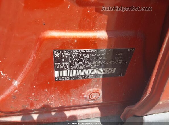 2T3RFREV9GW495674 2016 TOYOTA LE Orange Engine compartment view