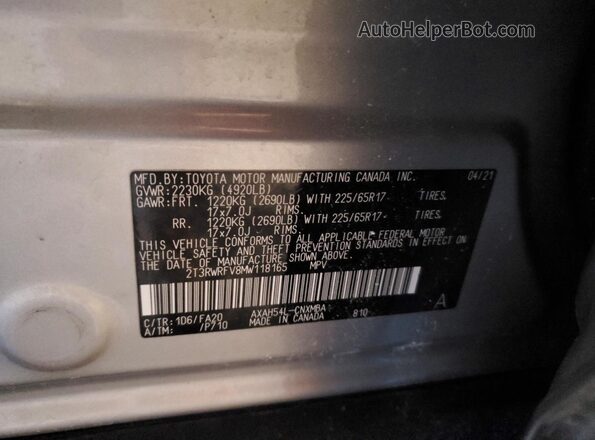 2T3RWRFV8MW118165 2021 TOYOTA RAV4 Silver Vista del compartimento del motor