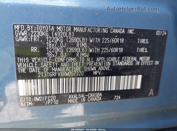 2T3T6RFVXRW057320 2024 TOYOTA RAV4 HYBRID Blue Вид підкапотного простору