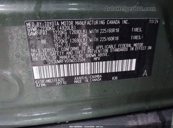 2T3UWRFV0SW253504 2025 TOYOTA RAV4 HYBRID Green Engine compartment view