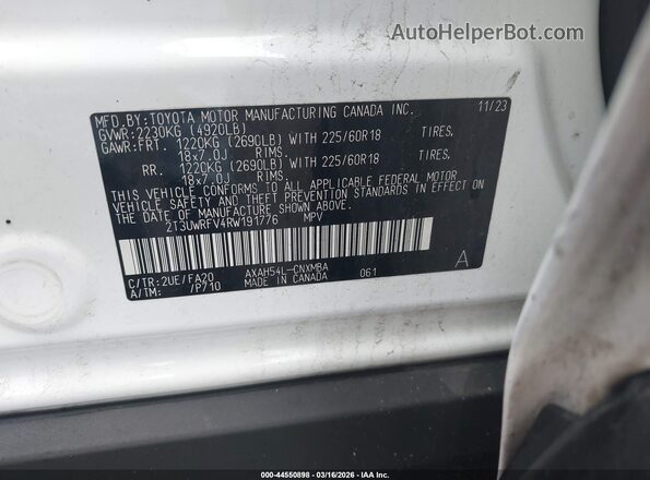 2T3UWRFV4RW191776 2024 TOYOTA RAV4 HYBRID Белый Вид подкапотного пространства
