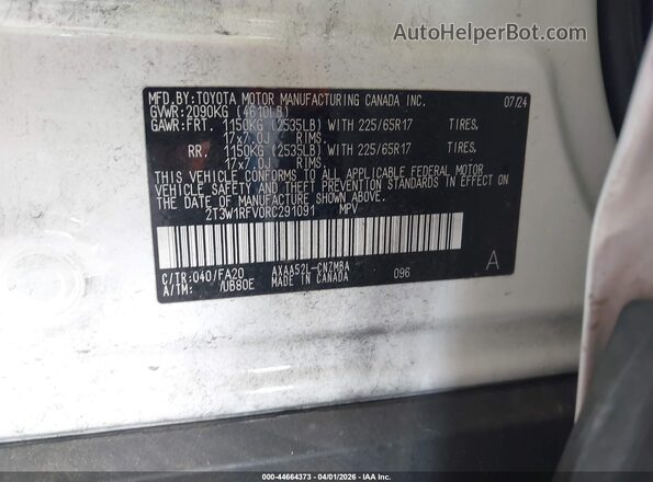 2T3W1RFV0RC291091 2024 TOYOTA LE White 