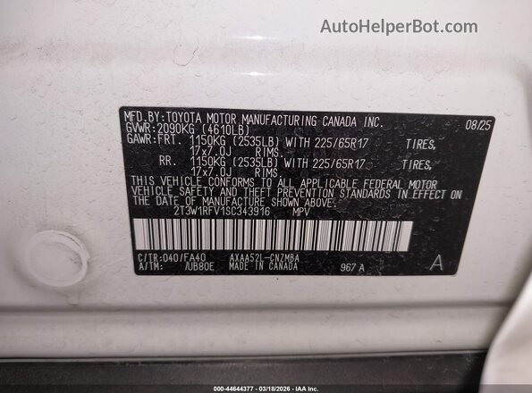 2T3W1RFV1SC343916 2025 TOYOTA LE White 