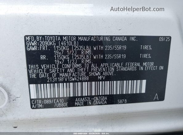 2T3Y1RFV1SW424888 2025 TOYOTA LIMITED White Engine compartment view