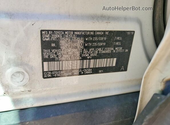 2T3Y1RFV3LC035804 2020 TOYOTA LIMITED Белый Вид наклейки с VIN-кодом