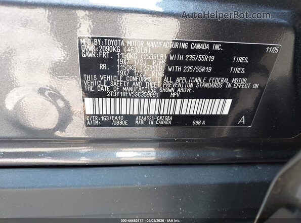 2T3Y1RFV5SC359691 2025 TOYOTA LIMITED Gray Вид підкапотного простору