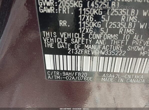 2T3ZFREV6HW335222 2017 TOYOTA LE Black 