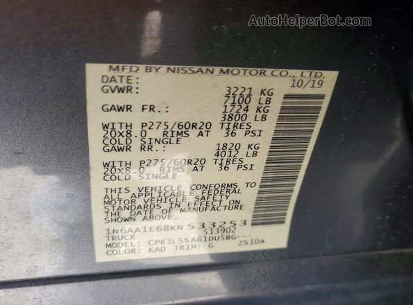 1N6AA1E68KN533253 2019 NISSAN TITAN Серый 