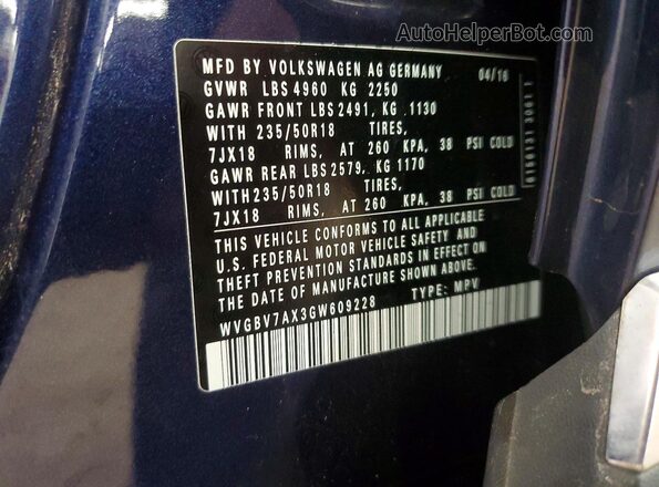WVGBV7AX3GW609228 2016 VOLKSWAGEN TIGUAN Blue 