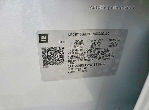 1G1ZD5ST2KF183460 2019 CHEVROLET MALIBU Серебряный 
