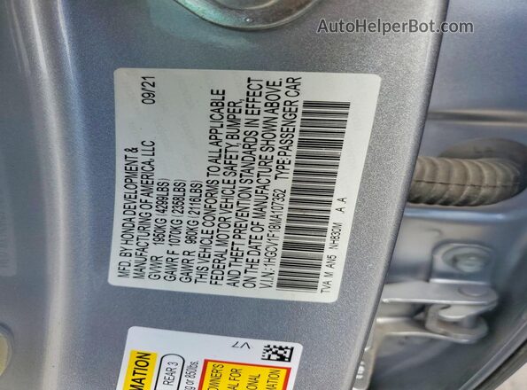 1HGCV1F18MA107352 2021 HONDA ACCORD Black Widok naklejki z numerem VIN